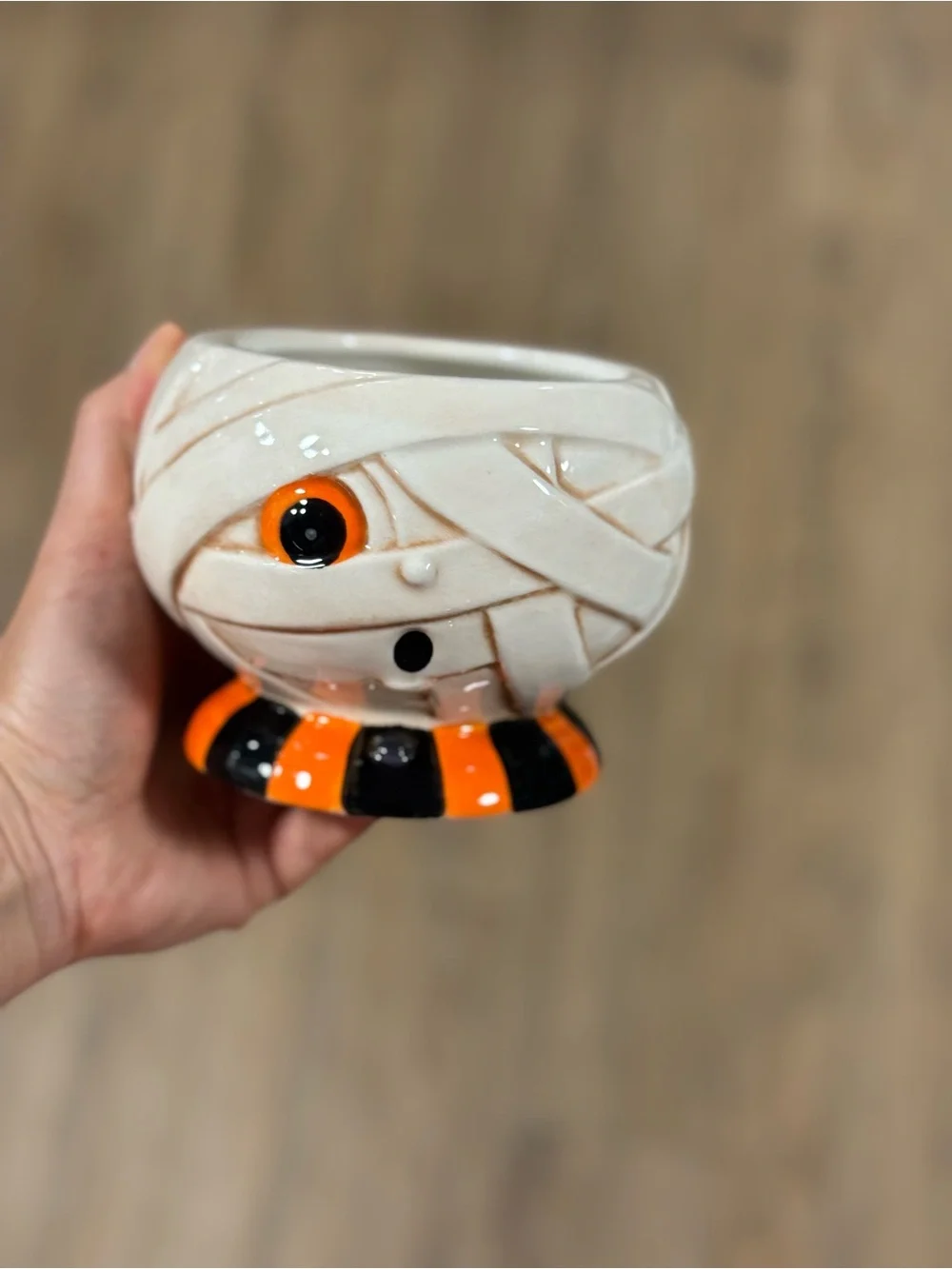 Ceramic Mummy Planter in White and Orange